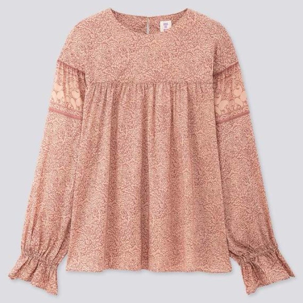 Anna Sui Peach Paisley Long-Sleeve Blouse